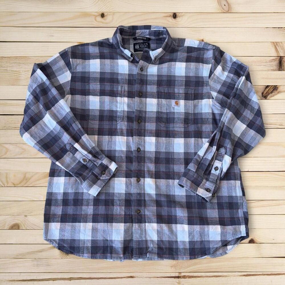 Carhartt Men's Plaid Flannel Shirt XL Relaxed Fit Rugged Flex